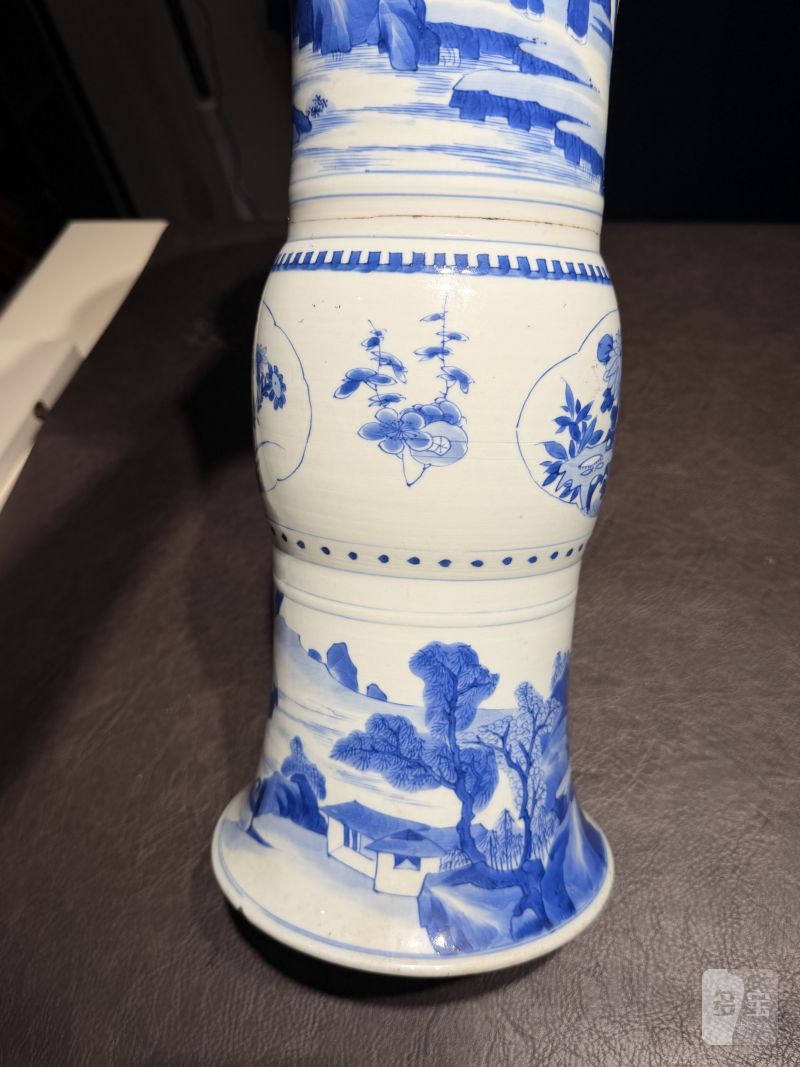 清康熙 青花山水人物故事图花觚 - 图14
